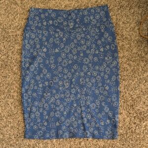 LuLaRoe Blue Floral Pencil Skirt with White Motif